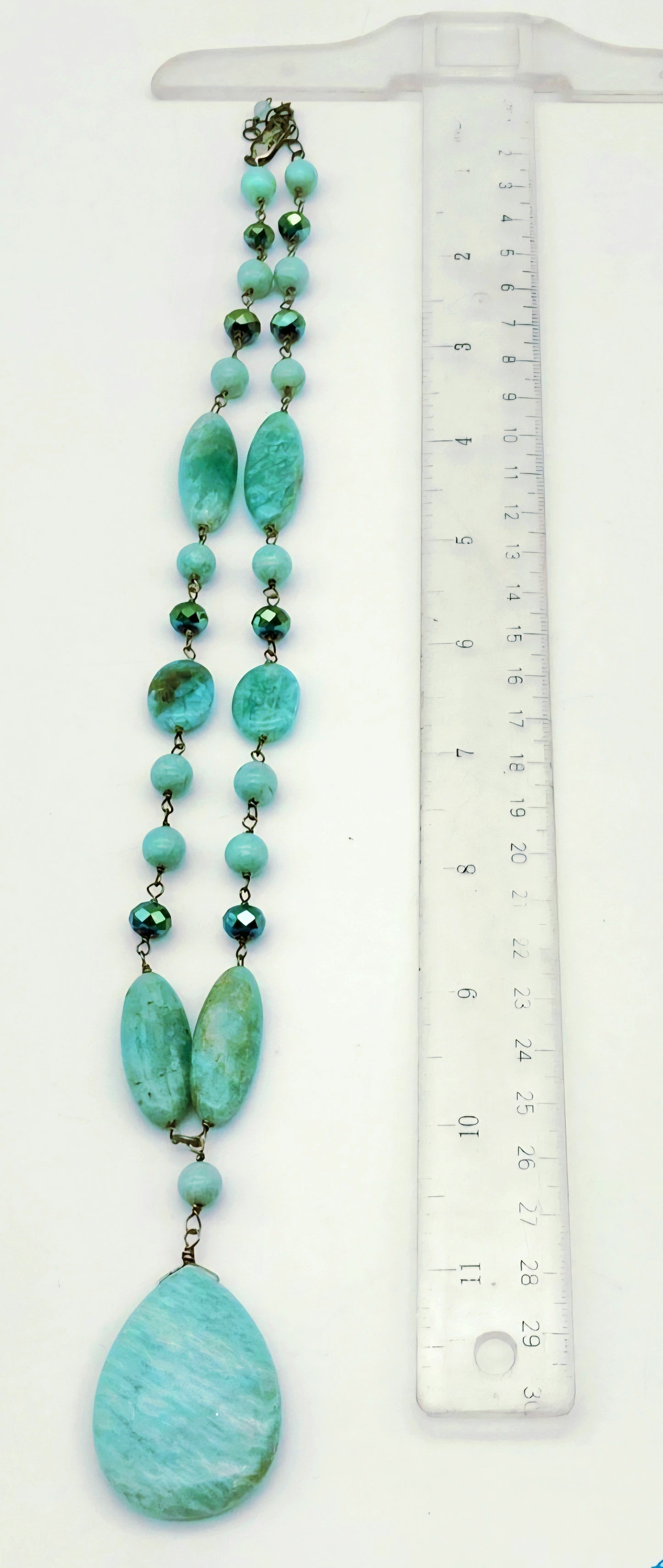 Beautiful *Peruvian Amazonite Beaded 13" Necklace w/ Polished Teardrop Pendant