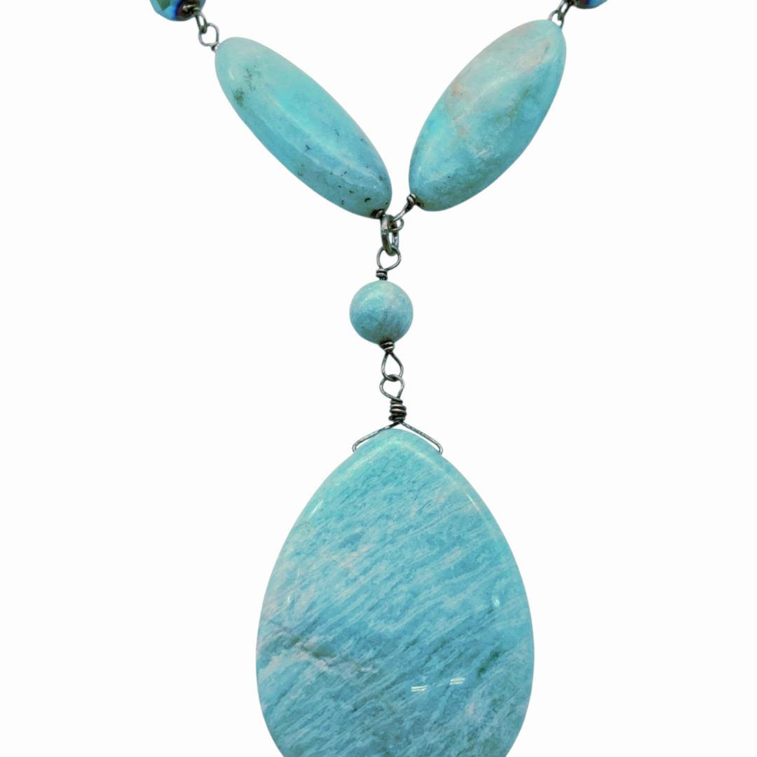 Beautiful *Peruvian Amazonite Beaded 13" Necklace w/ Polished Teardrop Pendant