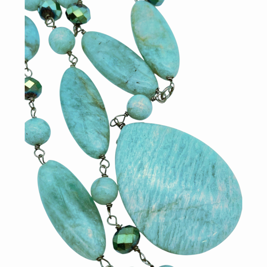 Beautiful *Peruvian Amazonite Beaded 13" Necklace w/ Polished Teardrop Pendant