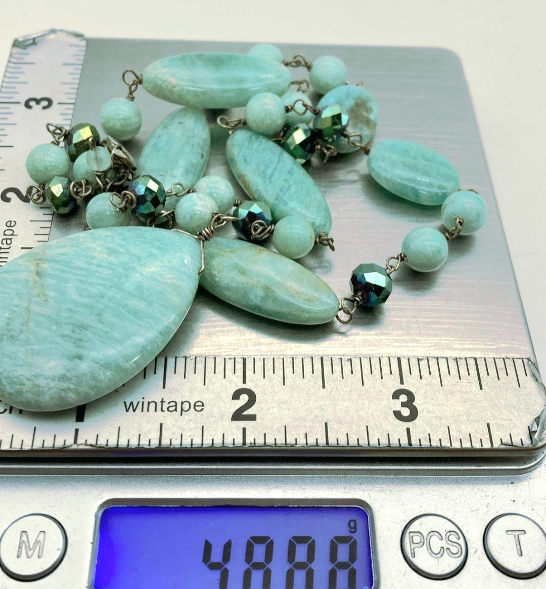 Beautiful *Peruvian Amazonite Beaded 13" Necklace w/ Polished Teardrop Pendant