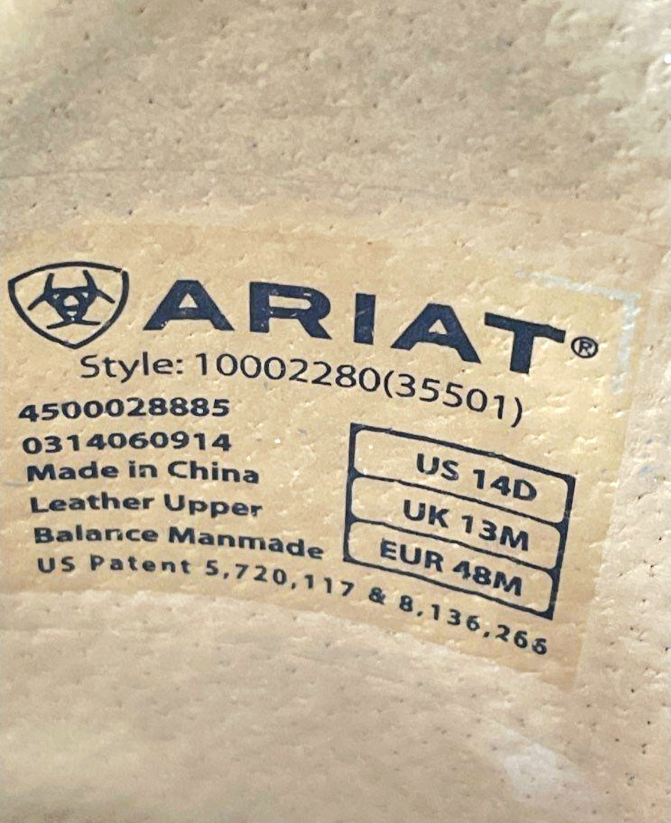 Ariat Heritage Roper Black Leather Boots 10002280 Western (Men's US 14D)