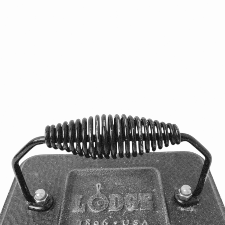 Lodge *1896 Cast Iron Bacon Burger Sandwich Grill Press Spiral Handle