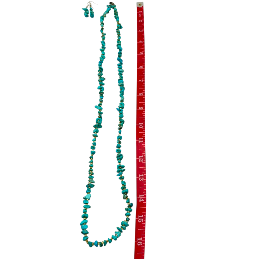 Beautiful *Turquoise Beaded 16" Necklace & Matching Earrings Jewelry Set