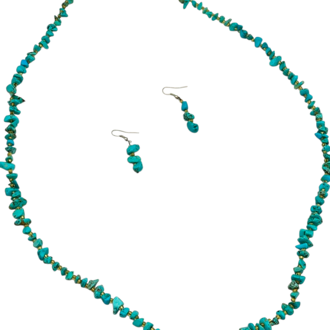 Beautiful *Turquoise Beaded 16" Necklace & Matching Earrings Jewelry Set