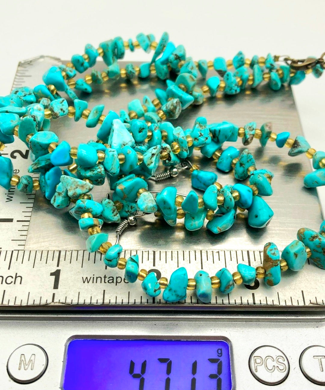 Beautiful *Turquoise Beaded 16" Necklace & Matching Earrings Jewelry Set