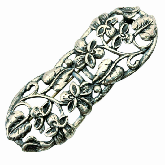 Vintage *Art Nouveau-Style Floral Bar Brooch by "Danecraft".925 Sterling Silver