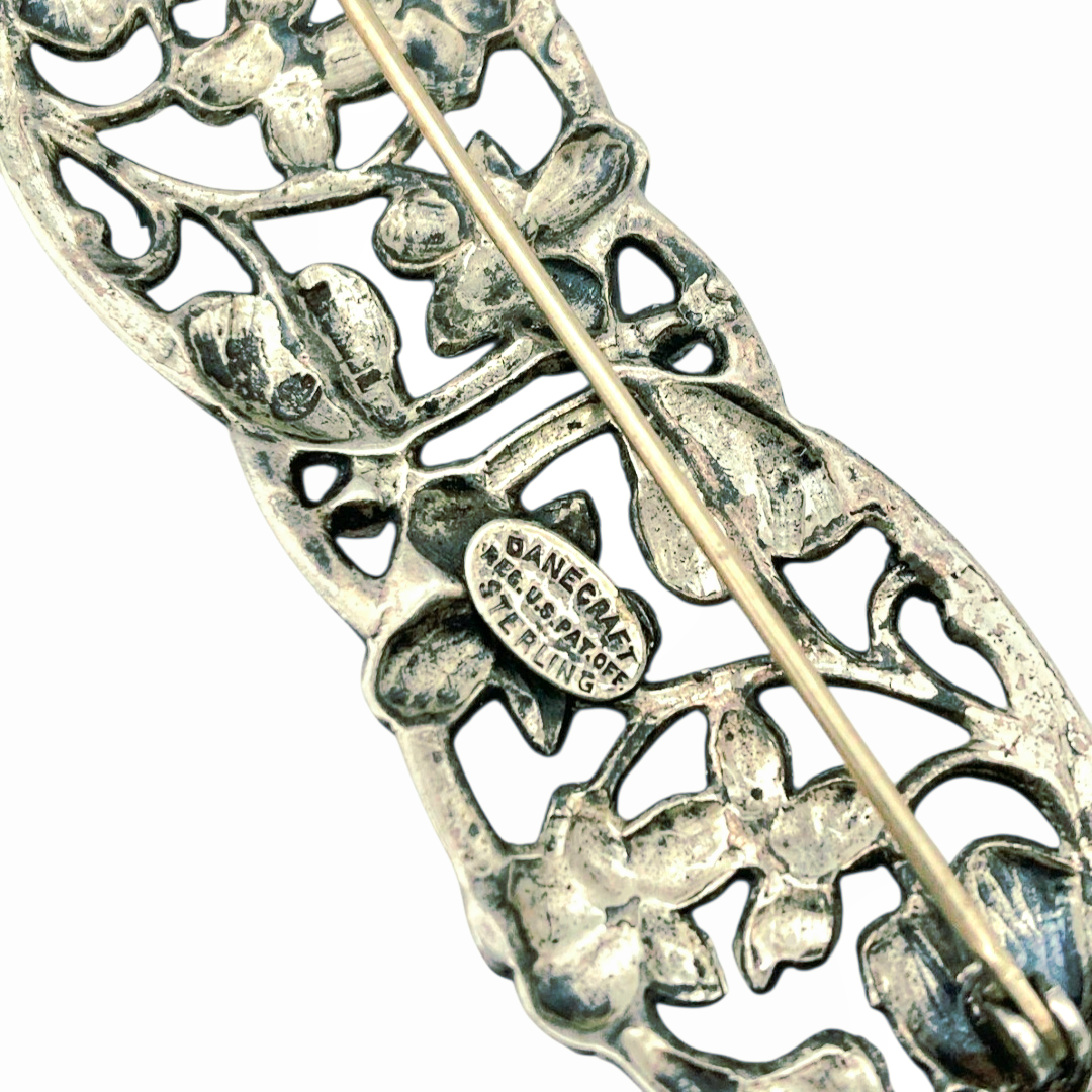Vintage *Art Nouveau-Style Floral Bar Brooch by "Danecraft".925 Sterling Silver