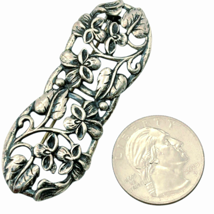 Vintage *Art Nouveau-Style Floral Bar Brooch by "Danecraft".925 Sterling Silver
