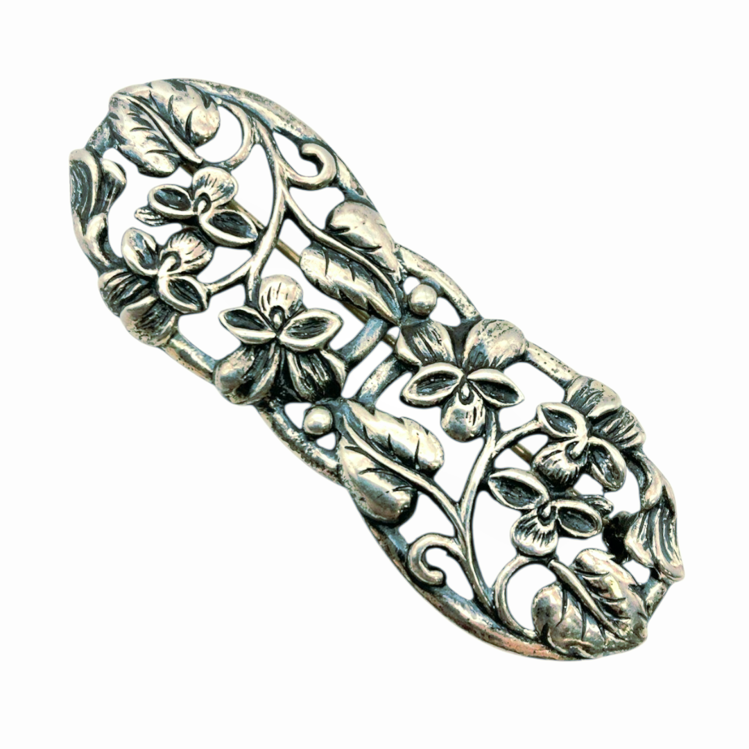 Vintage *Art Nouveau-Style Floral Bar Brooch by "Danecraft".925 Sterling Silver