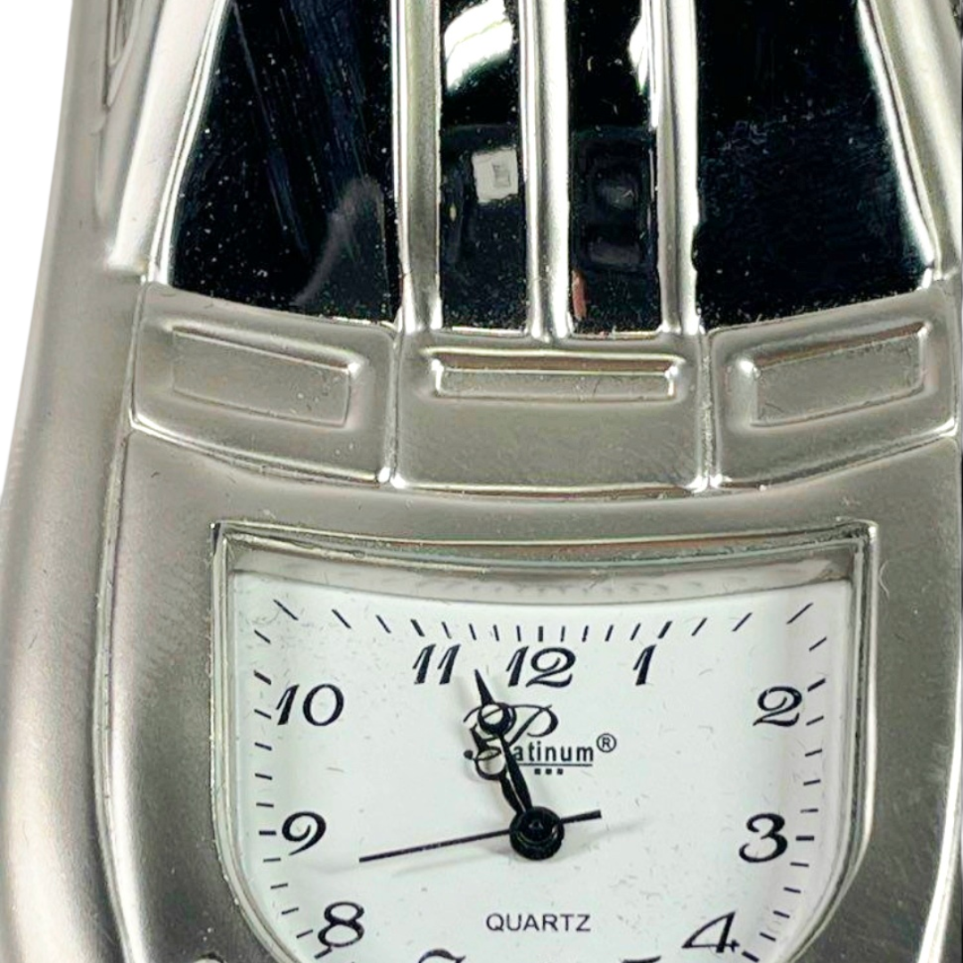 Great *Platinum Diecast Race Car w/ Quartz Clock (5" Long) Original Box