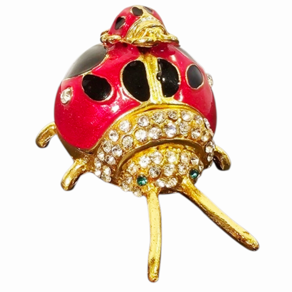 Beautiful *Ladybug & Baby Enameled Rhinestone Trinket Box w/ Magnetic Closure