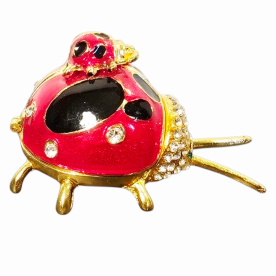 Beautiful *Ladybug & Baby Enameled Rhinestone Trinket Box w/ Magnetic Closure