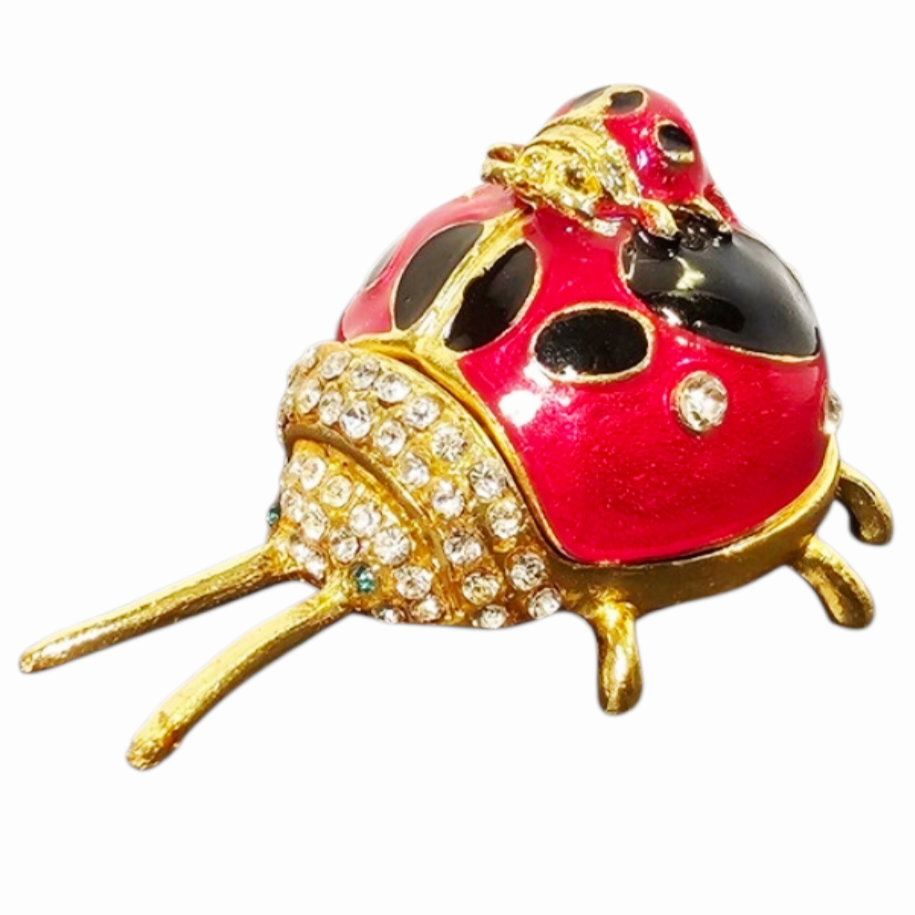 Beautiful *Ladybug & Baby Enameled Rhinestone Trinket Box w/ Magnetic Closure