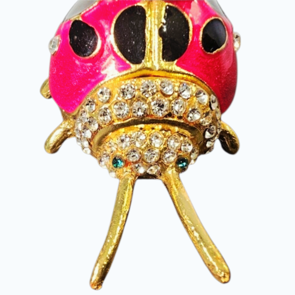Beautiful *Ladybug & Baby Enameled Rhinestone Trinket Box w/ Magnetic Closure
