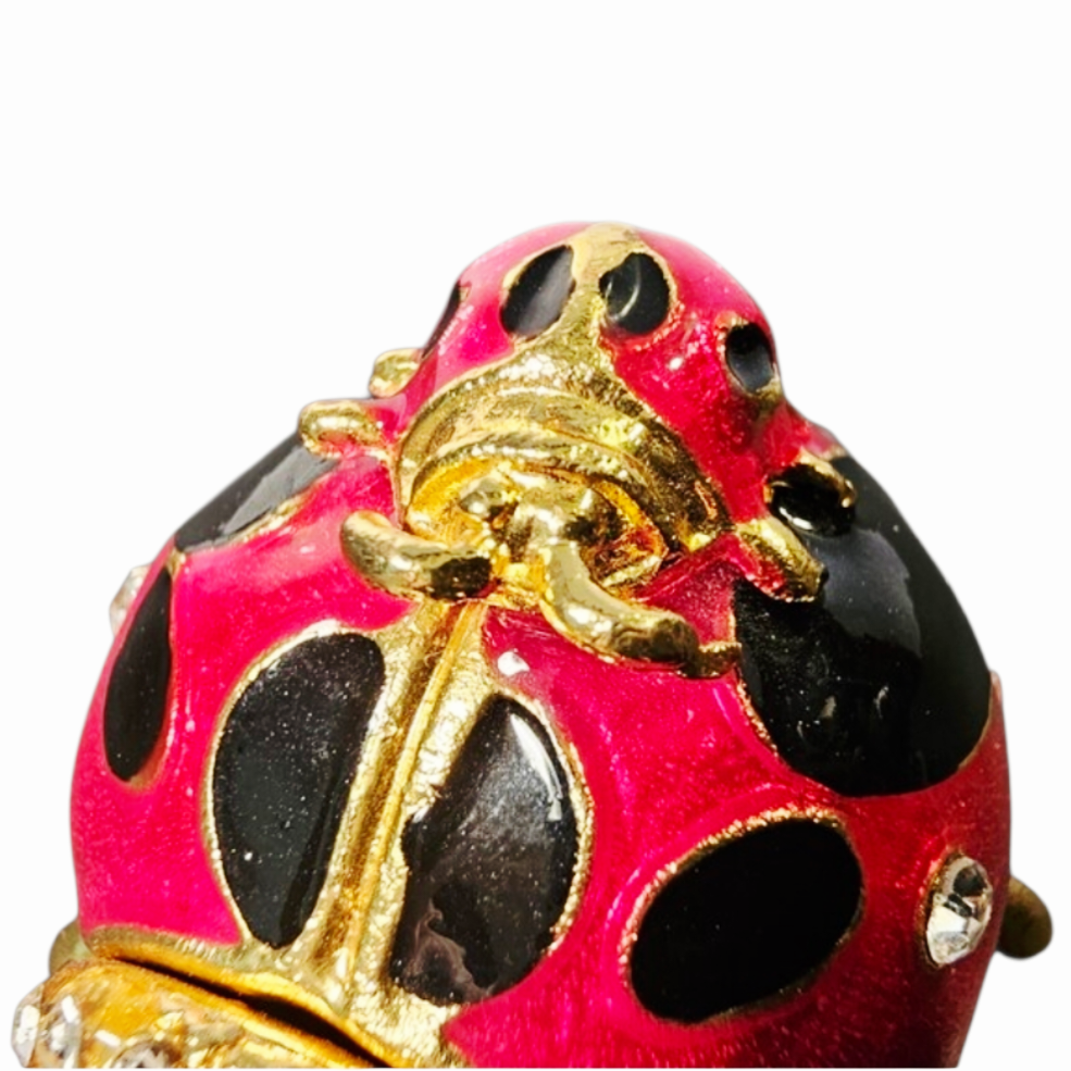 Beautiful *Ladybug & Baby Enameled Rhinestone Trinket Box w/ Magnetic Closure