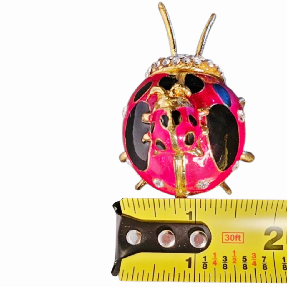 Beautiful *Ladybug & Baby Enameled Rhinestone Trinket Box w/ Magnetic Closure