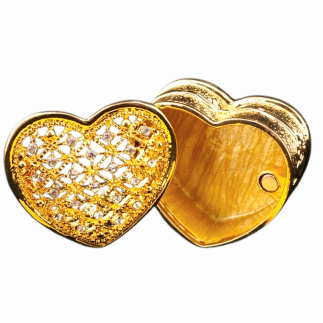Cute *TINGKU Gold Colored, Heart Shaped Jewelry Box w/ Crystal-Studded Lattice Lid
