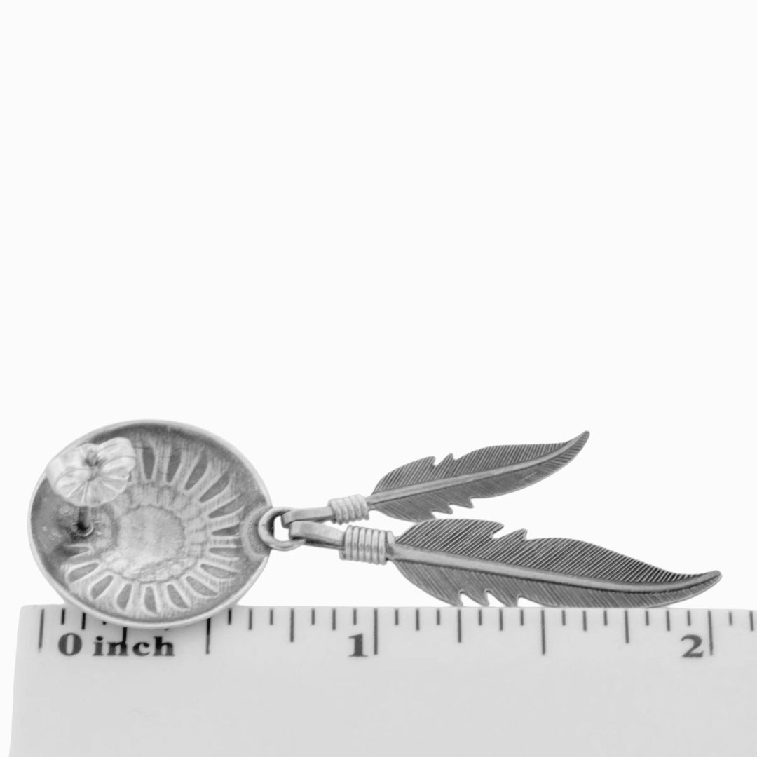 Stunning *SW Sterling Silver Etched Fan Design Feather Hinged Dangle Earrings