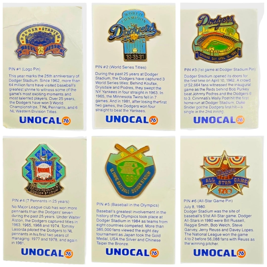 Vintage *Unocal 76 Collectible LA Dodger Enamel Lapel Pins #1 - 6 (1987)