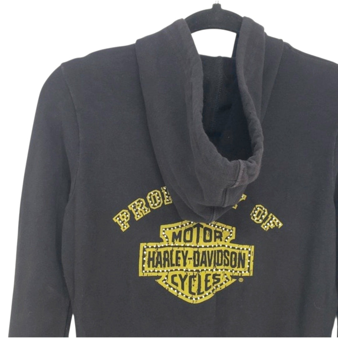 Vtg. *Harley-Davidson "Property Of" Hoodie Rhinestone & Striped Trim (M)