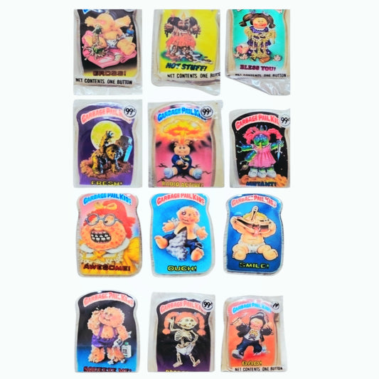 12 Garbage Pail Kids Buttons Complete Set 1986 Adam Bomb, Fresh Zombie & More