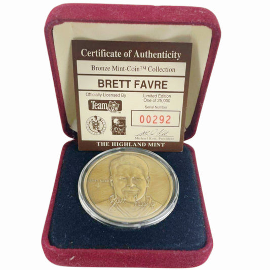 Brett Favre Highland Mint Bronze Coin Limited Edition COA /25000 Low Serial 00292