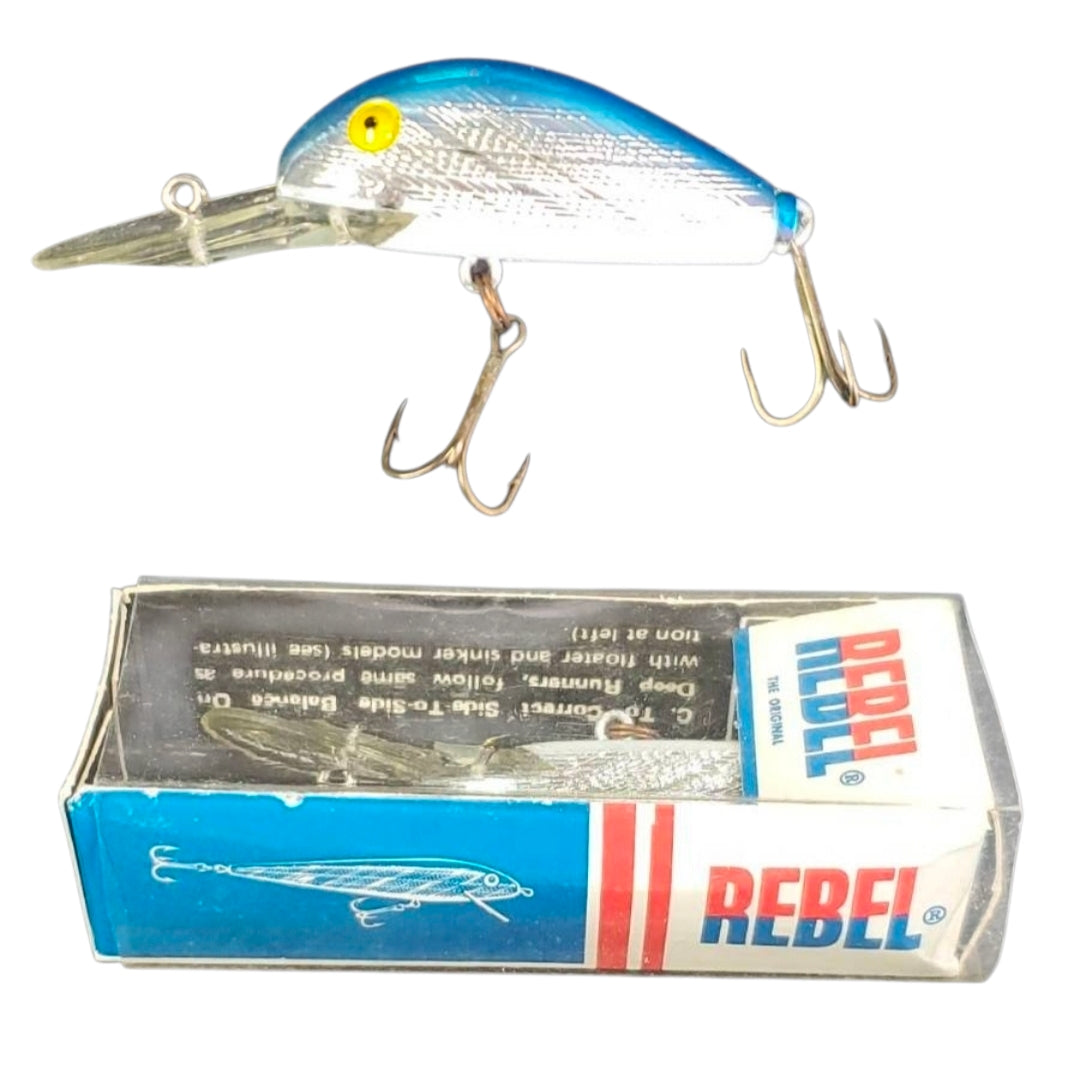 Vintage Rebel Deep Runner Fishing Lure - Chrome Blue Cross-Hatch w/ Original Box