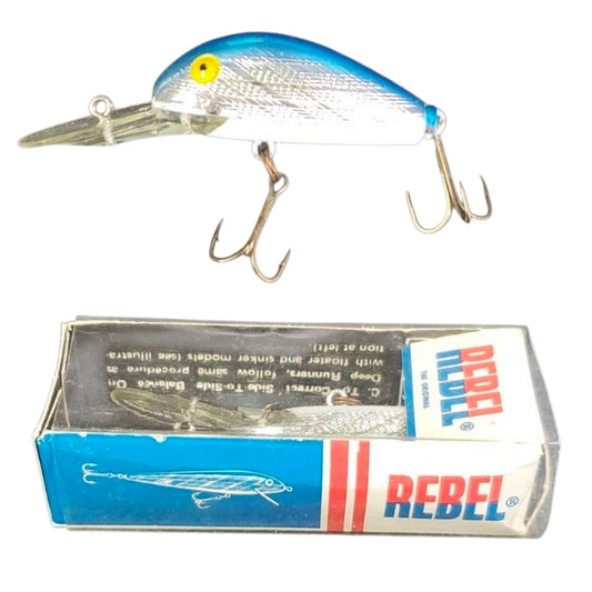 Vintage Rebel Deep Runner Fishing Lure - Chrome Blue Cross-Hatch w/ Original Box