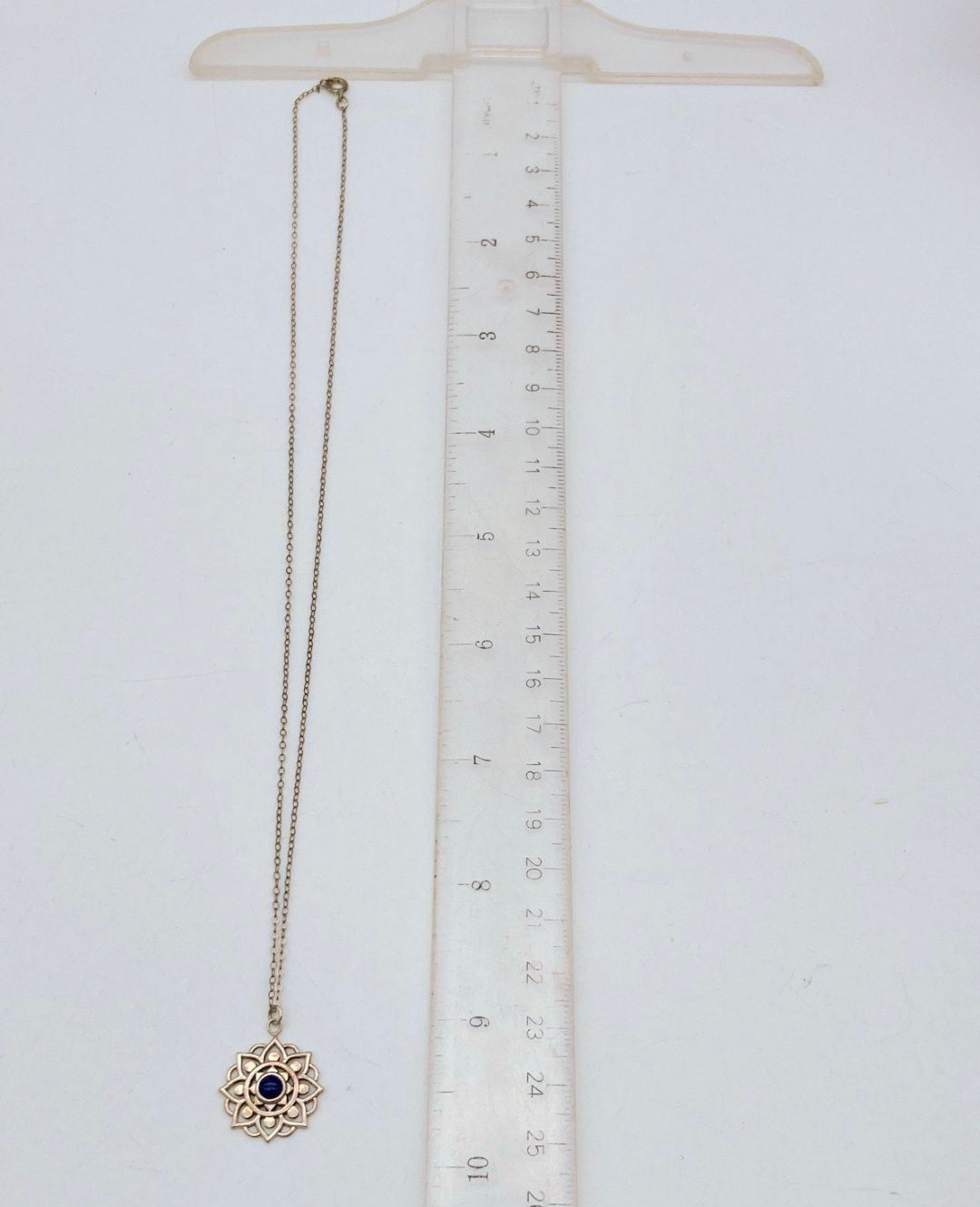 Vintage Sterling Silver Lapis Lazuli Lotus Mandala Pendant Necklace – Boho Chic