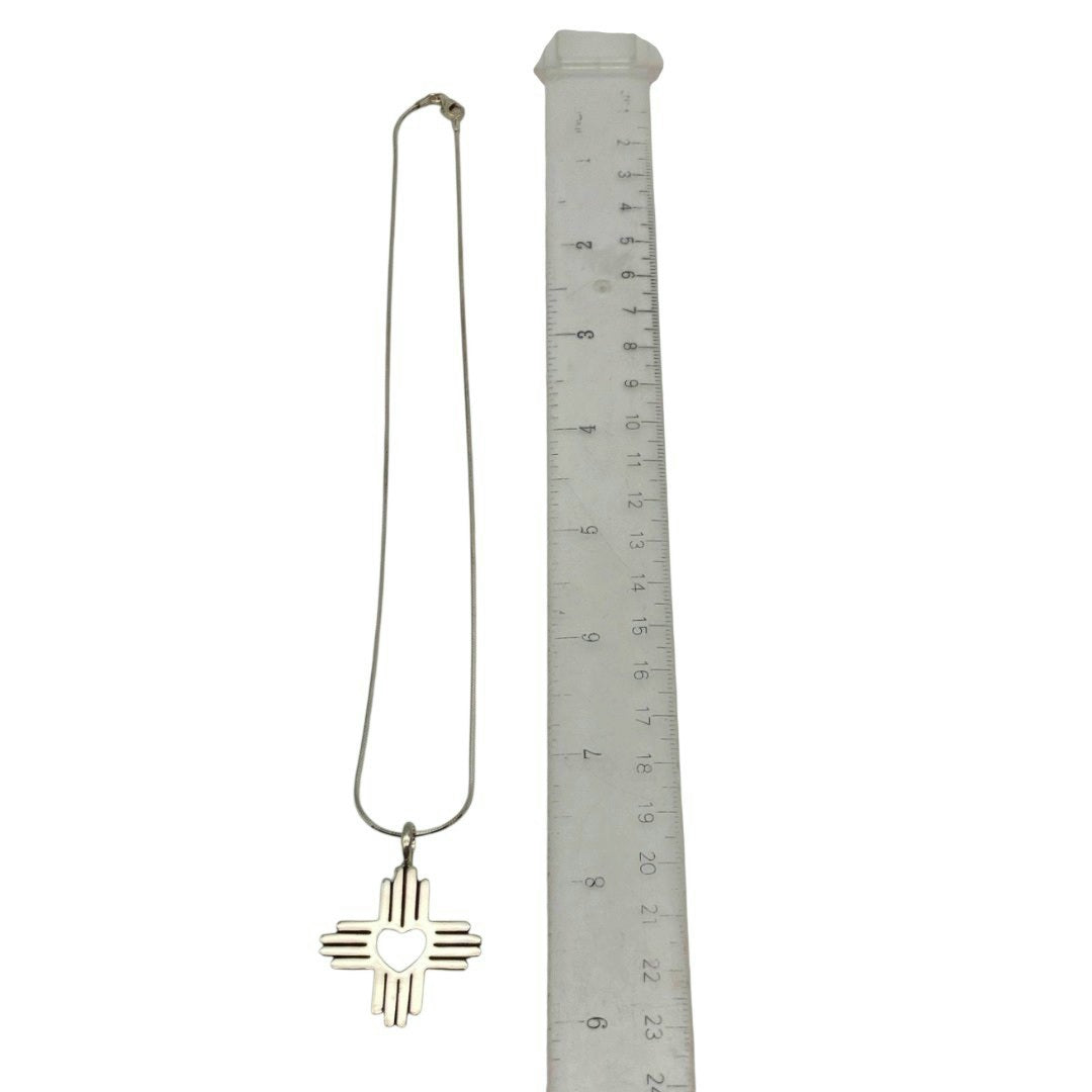 Beautiful *Sterling Silver Heart Zia Sun Pendant – Southwestern Cross Necklace