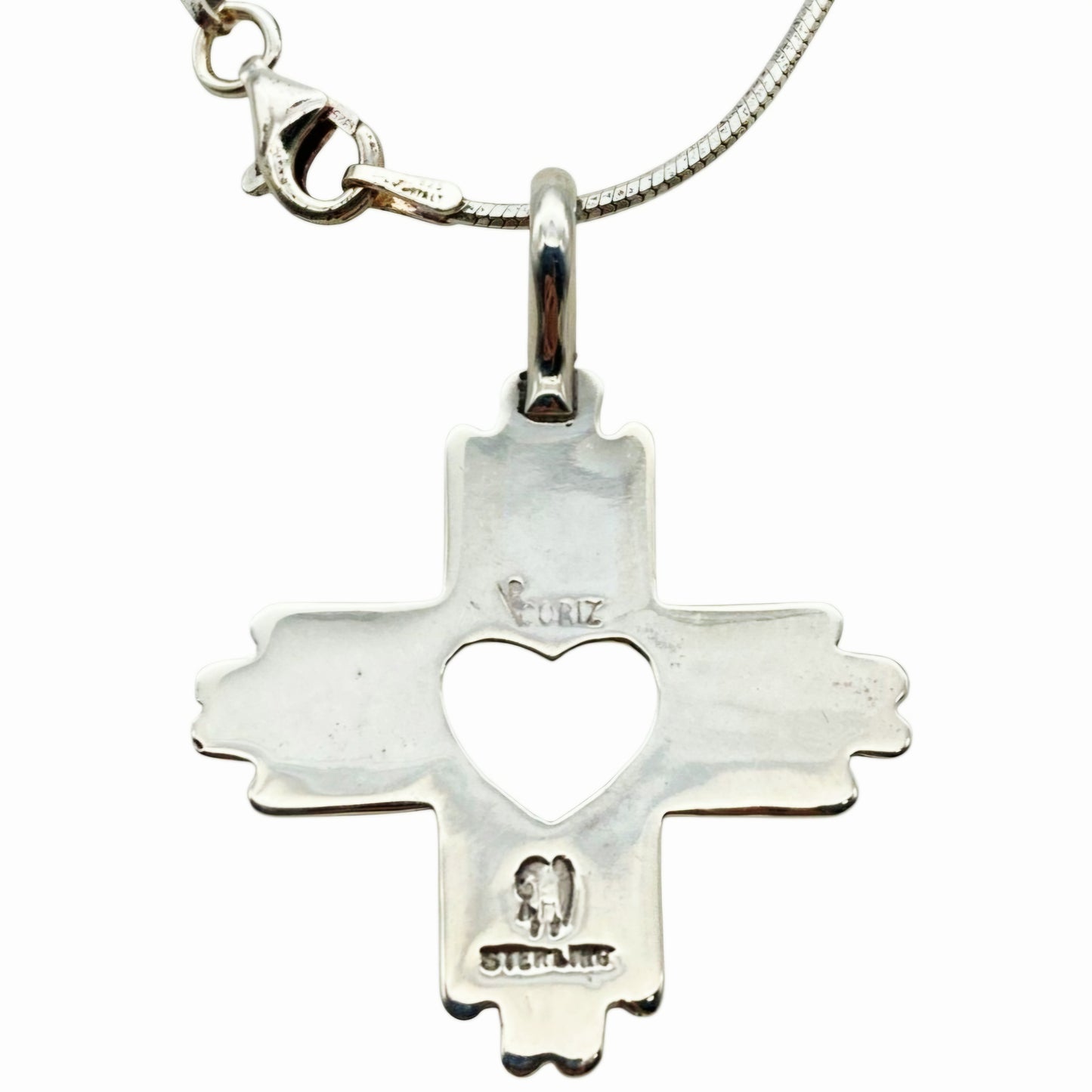 Beautiful *Sterling Silver Heart Zia Sun Pendant – Southwestern Cross Necklace