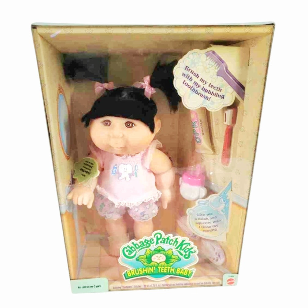 NIB *Vintage 1997 Mattel Cabbage Patch Kids Brushin' Teeth Baby Doll Rare Black Hair
