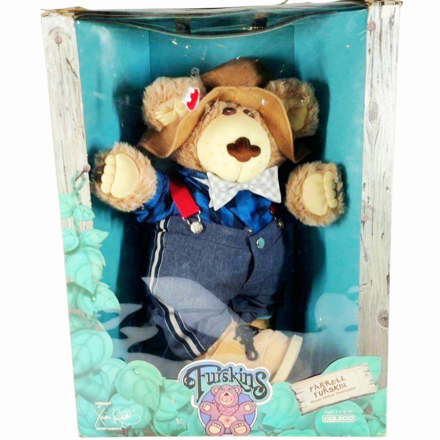 Vintage *1986 Coleco Furskins Farrell Bear NIB Moody Hollow Postmaster Xavier Roberts