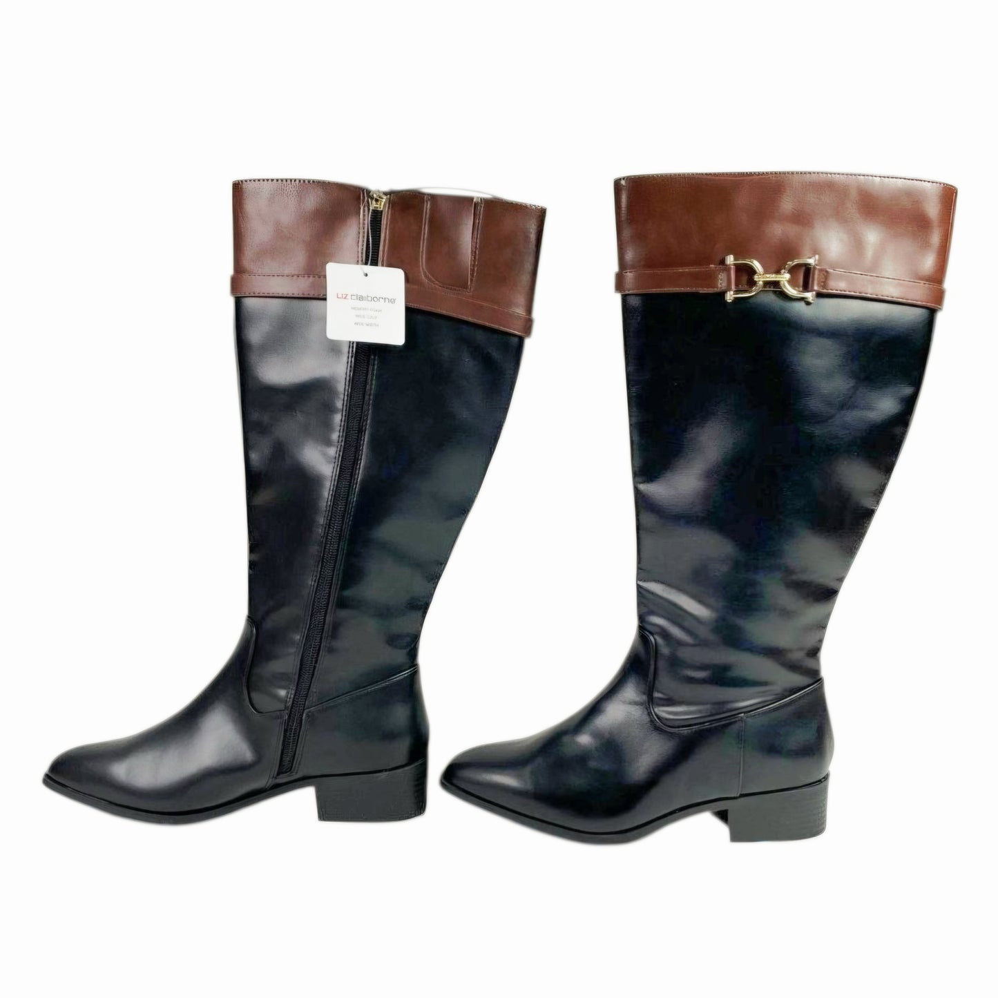 NWT Liz Claiborne Faron Black & Brown Riding Boots Size 8W Wide Width