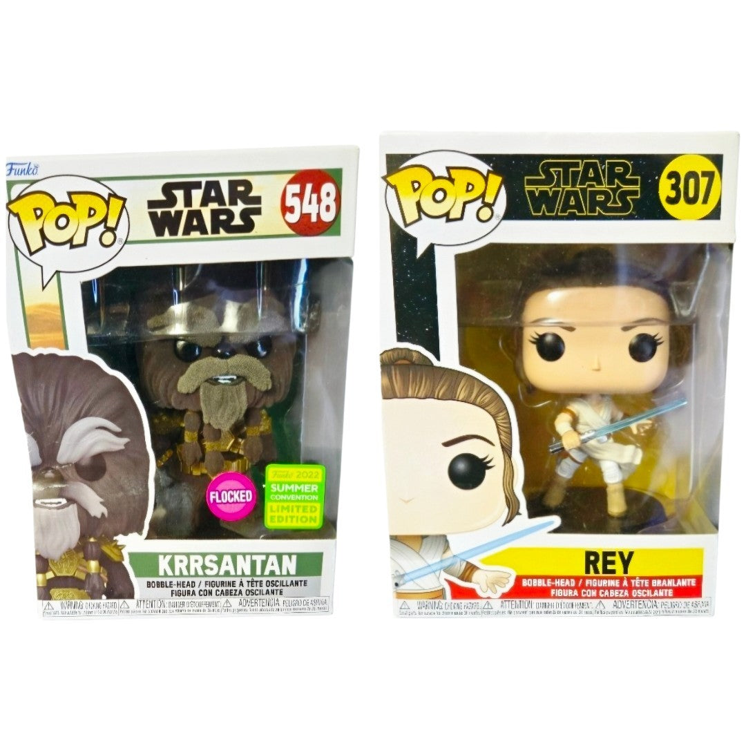 Star Wars Funko Pop Lot - Flocked Krrsantan #548 SE & Rey #307 Bobble-Heads