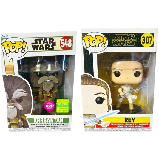 Star Wars Funko Pop Lot - Flocked Krrsantan #548 SE & Rey #307 Bobble-Heads
