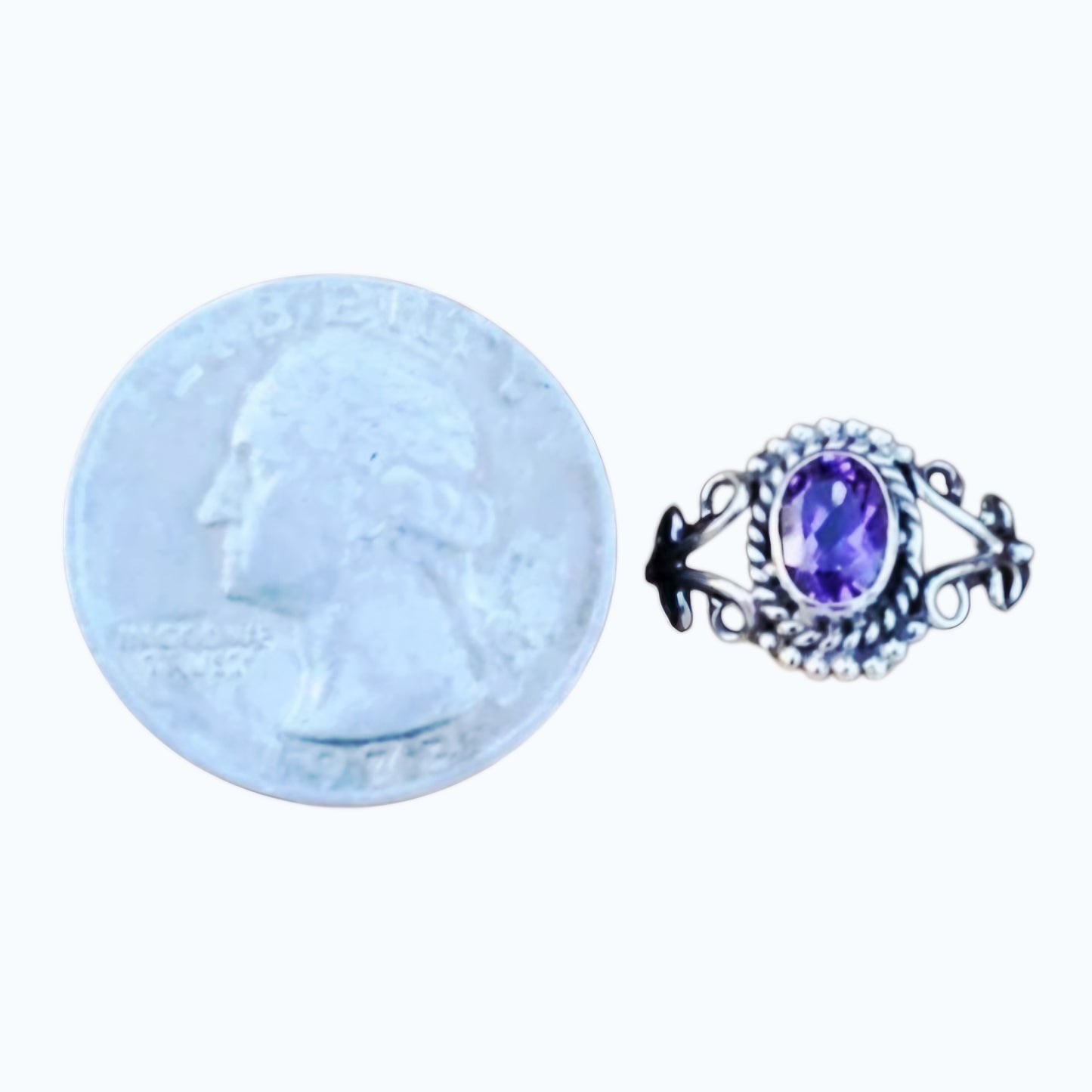 Dainty *Natural Purple Amethyst Ring: Sterling Silver Plated Oval Gemstone (sz 9)