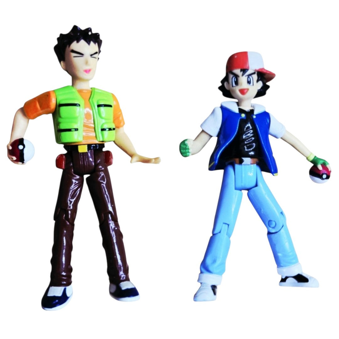Vintage 1999/2000 Pokémon Hasbro Action Figures - Ash Ketchum & Brock w/ Pokeballs