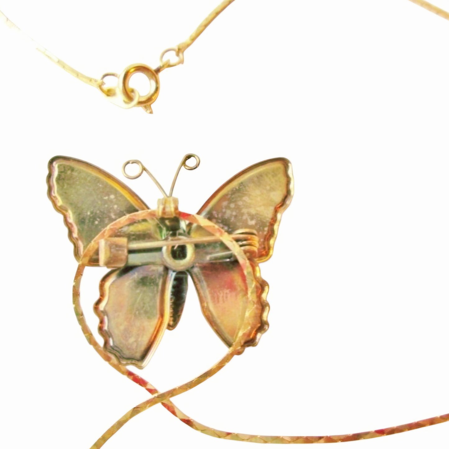 Beautiful 17" Gold-tone Necklace w/ Vibrant Red Butterfly Pendant or Brooch