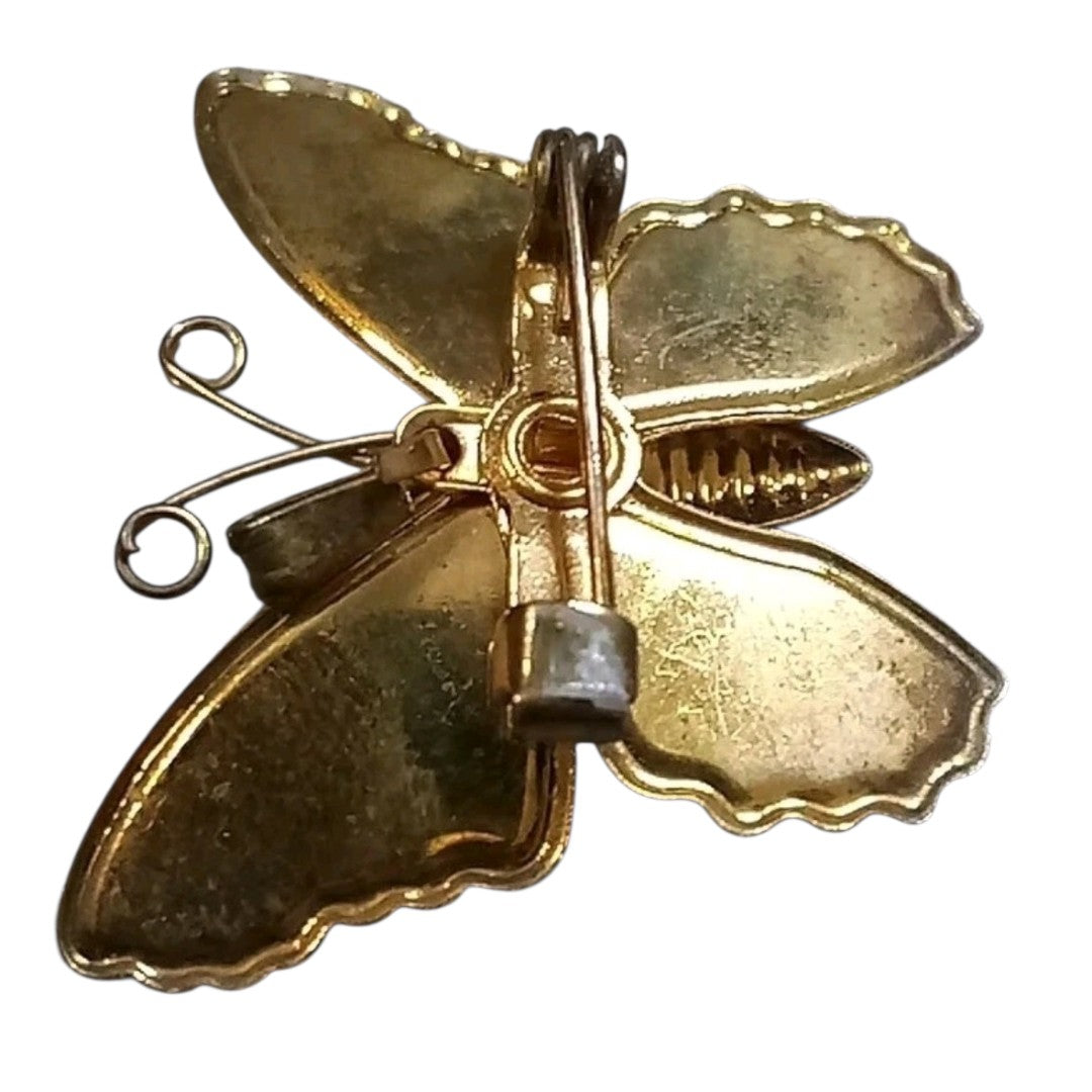 Beautiful 17" Gold-tone Necklace w/ Vibrant Red Butterfly Pendant or Brooch
