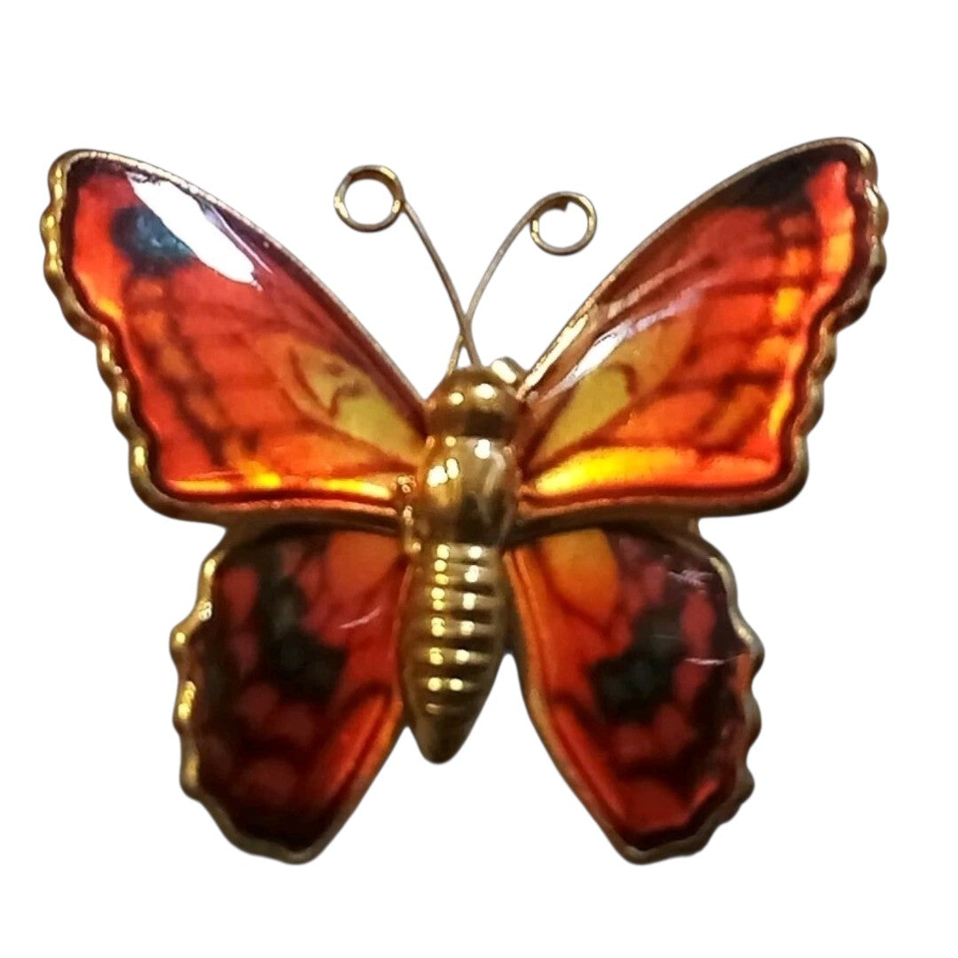 Beautiful 17" Gold-tone Necklace w/ Vibrant Red Butterfly Pendant or Brooch