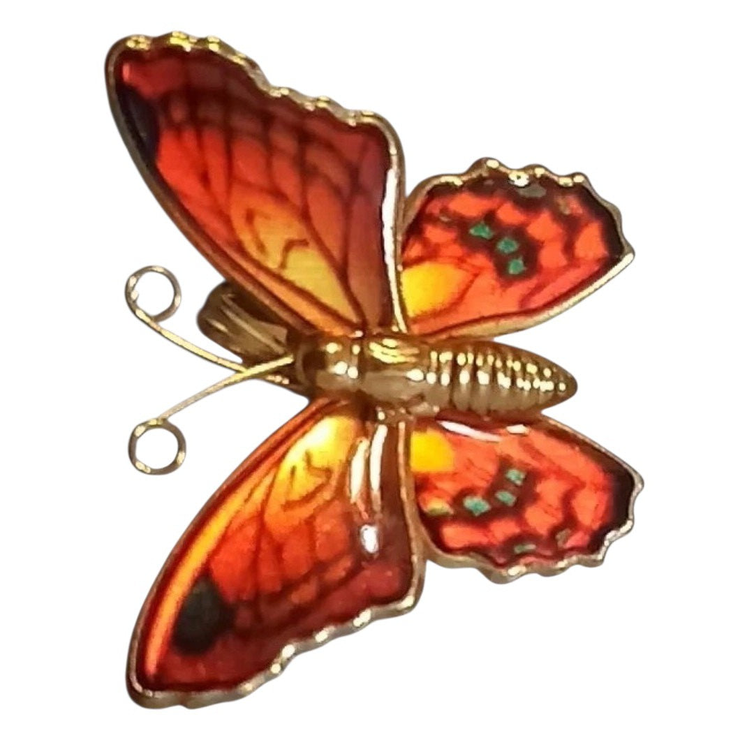 Beautiful 17" Gold-tone Necklace w/ Vibrant Red Butterfly Pendant or Brooch