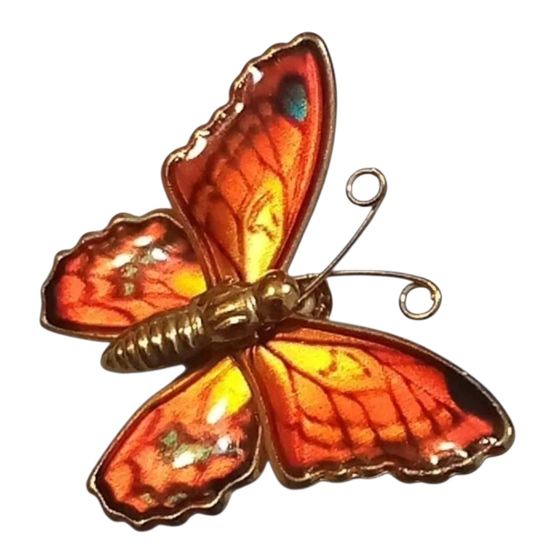 Beautiful 17" Gold-tone Necklace w/ Vibrant Red Butterfly Pendant or Brooch