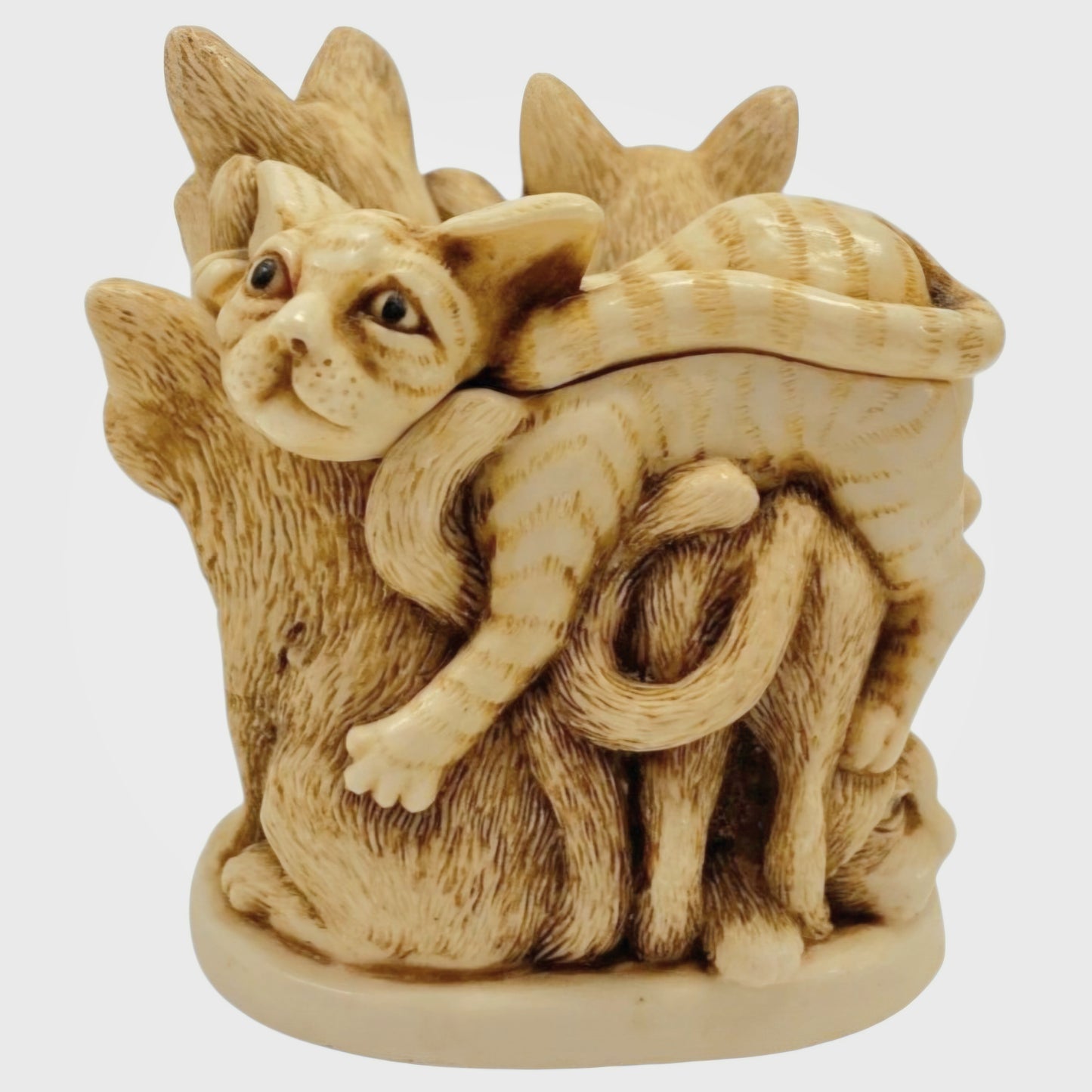 Vtg. (1995) Harmony Kingdom "FUR BALL" Cats Trinket Box Peter Calvesbert w/ Box