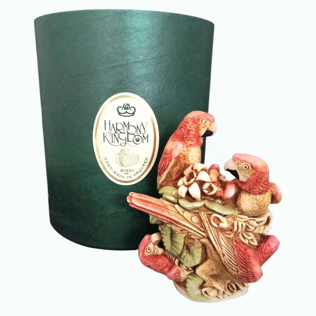 Vintage 1997 Harmony Kingdom Pieces of Eight Red Macaws Trinket Box Figurine
