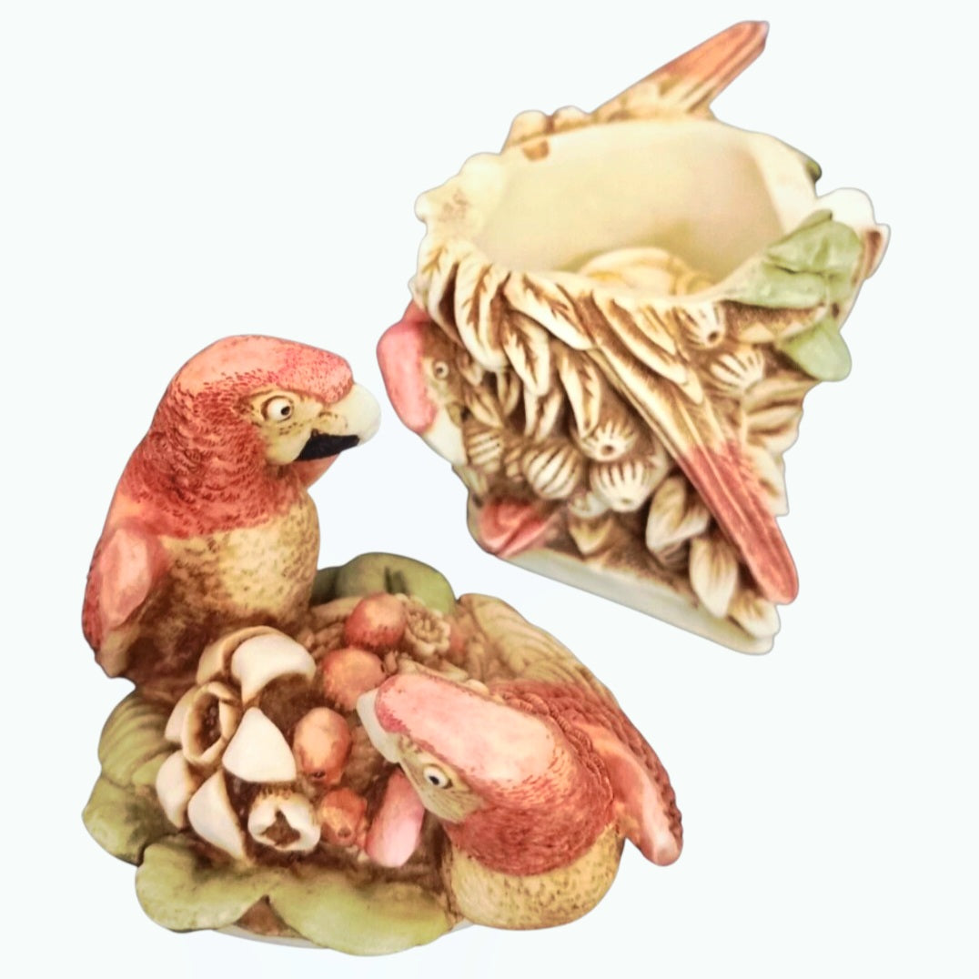 Vintage 1997 Harmony Kingdom Pieces of Eight Red Macaws Trinket Box Figurine