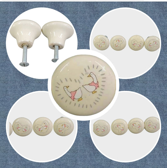 TEN (10) *Ceramic Knobs 'Pair of Geese in Heart Shape'