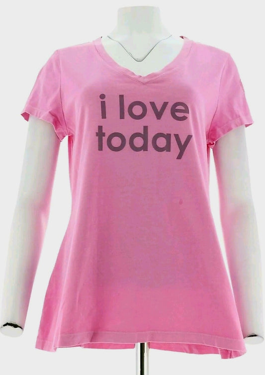 NIP *Peace Love World "I Love Today" Pink V-neck (sz 2x)