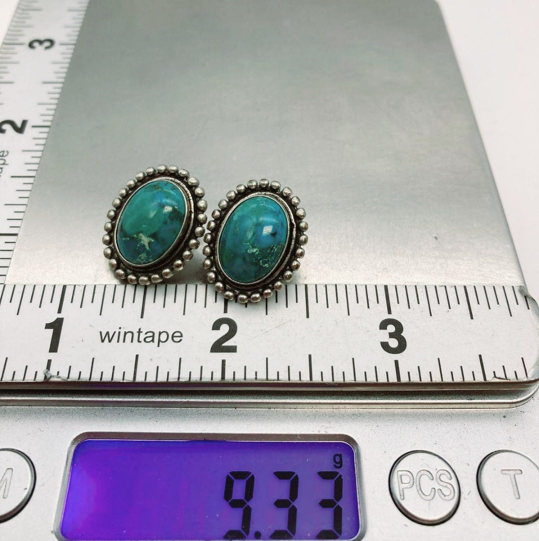 Wonderful *Oval Sterling Silver & Blue Chrysocolla Stone Earrings