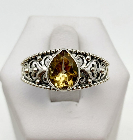 Stunning *Sterling Silver Filigree & Citrine Ring (sz 10)